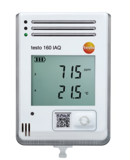 testo 160 IAQ - Registrador de datos Wi-Fi con pantalla y sensores internos de temperatura, humedad, CO2y la presión atmosférica