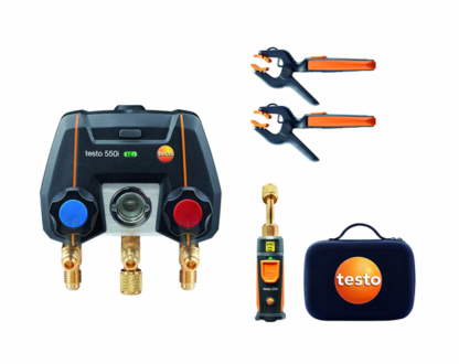 testo 550i Smart Kit - Colector digital controlado por aplicación con vacío inalámbrico y sondas de temperatura de pinza de pinza inalámbricas (NTC)