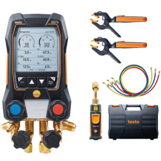 testo 557s Smart Vacuum Kit con mangueras - Colector digital inteligente con vacío inalámbrico y sondas de temperatura inalámbricas y juego de 4 mangueras