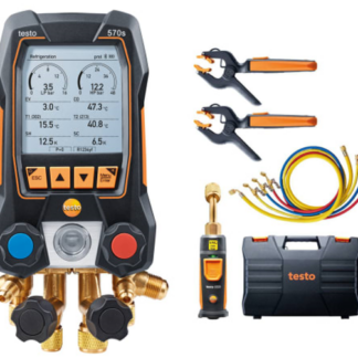 testo 570s Smart Vacuum Kit con mangueras de llenado colector digital inteligente con sondas de vacío y pinza de temperatura inalámbricas y juego de llenado de mangueras de 4 piezas